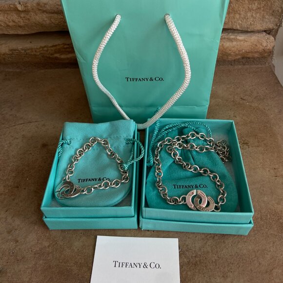 Authentic TIFFANY and CO 1837 Bracelet & Necklace Set Interlocking Circle Clasp - Picture 2 of 11